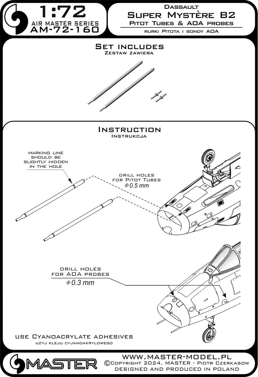 Master AM-72-160 Dassault Super Mystère B2 - Pitot Tubes and Angle Of Attack Probes 1/72 – image 3