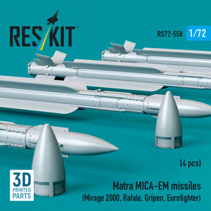 RESKIT RS72-0550 Matra MICA-EM missiles (4 pcs) (3D Printed) 1/72