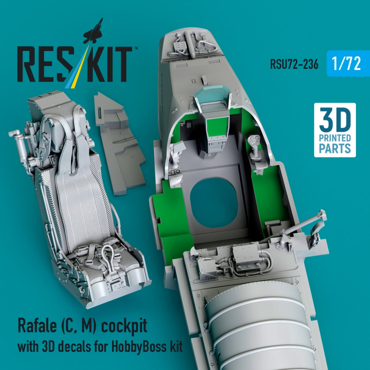 RESKIT RSU72-236 Rafale (C, M) cockpit with 3D decals for HobbyBoss kit (3D Printed) 1/72 – image 3