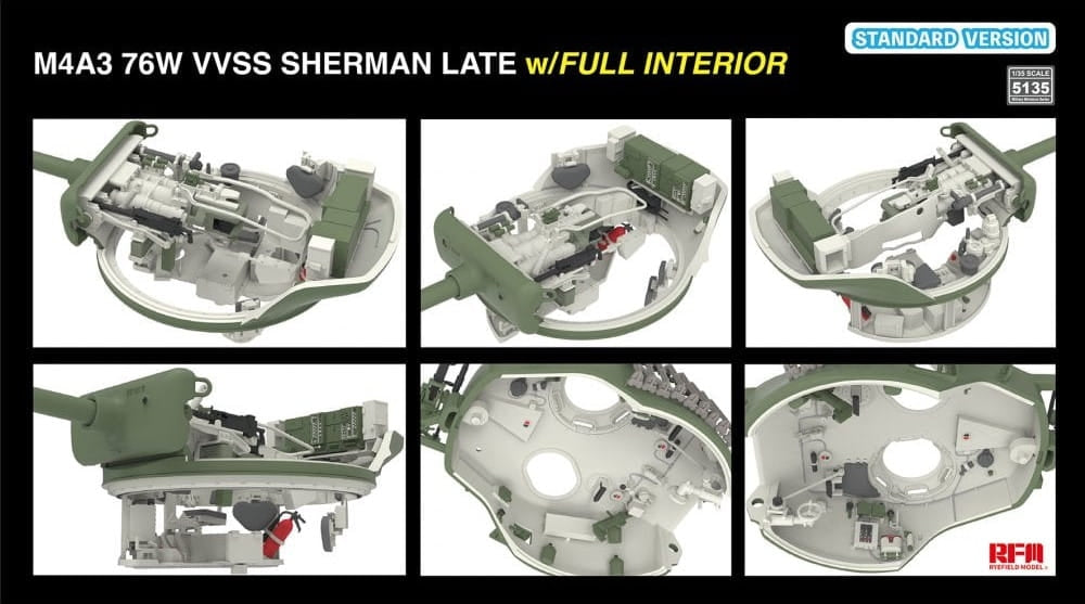 Rye Field Model 5135 M4A3 76W VVSS Sherman Late Standart Version Full Interior 1/35 – zdjęcie 5