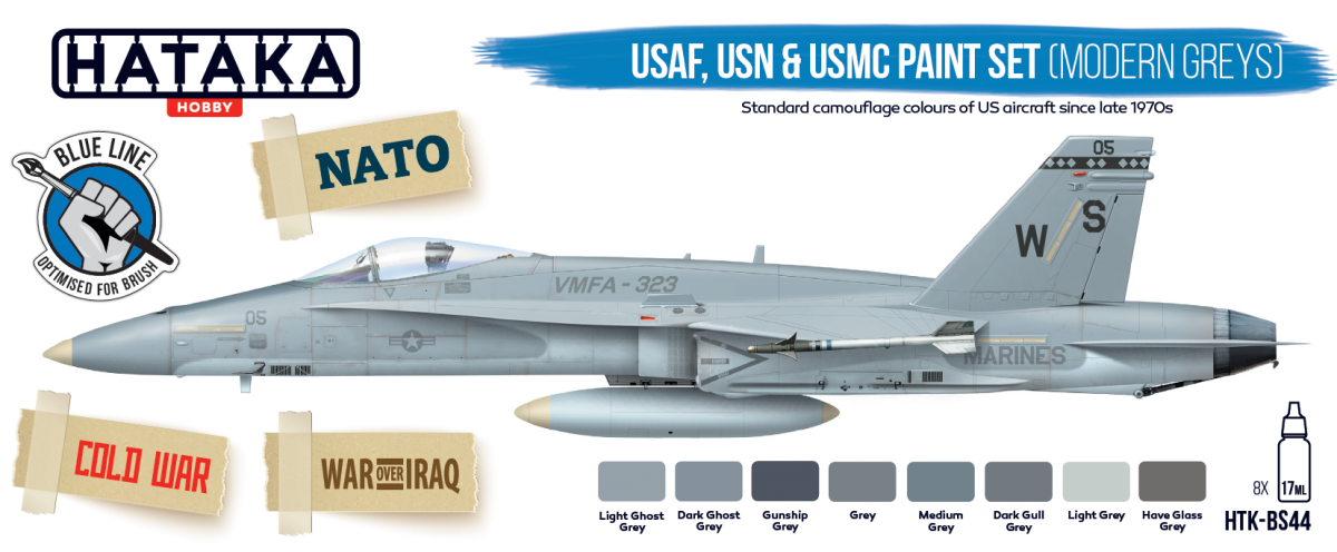 Hataka HTK-BS44 BLUE LINE – USAF, USN &amp;amp; USMC paint set (modern greys) 8x17ml – zdjęcie 2