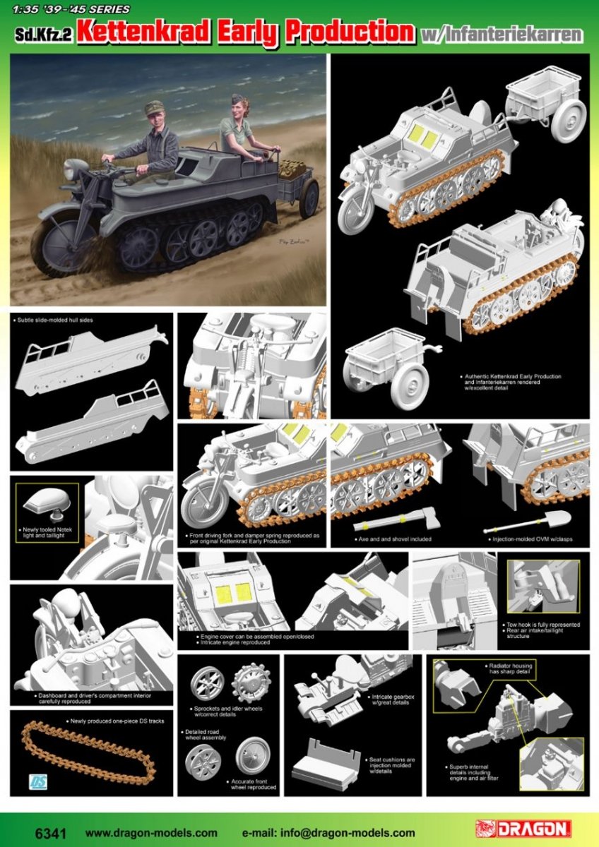 Dragon 6341 Sd.Kfz.2 Kettenkrad Early Production avec Infanteriekarren 1/35 – image 4