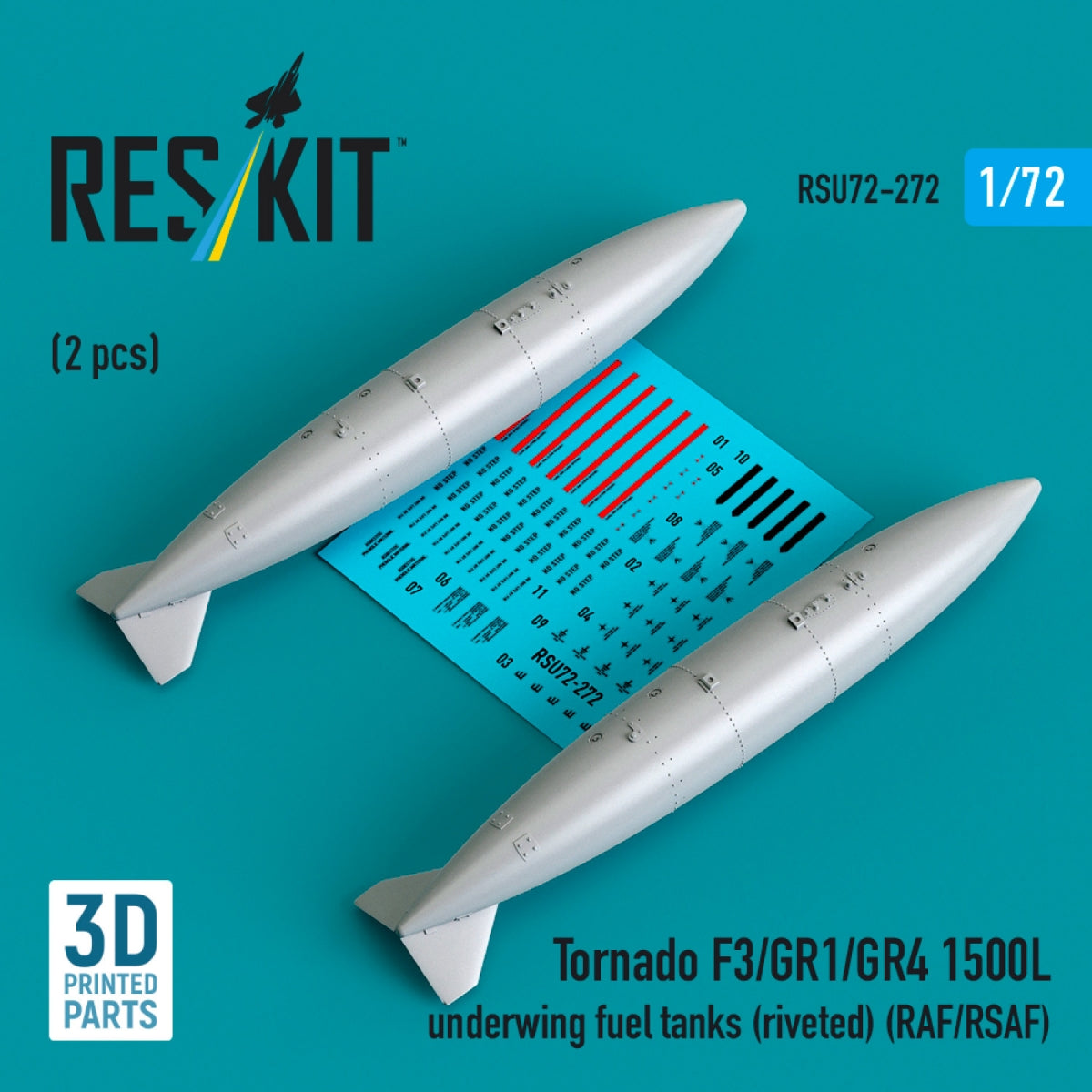 RESKIT RSU72-0272 Tornado F3/GR1/GR4 1500L underwing fuel tanks (riveted) (RAF/RSAF) (2 pcs) (3D Printed) 1/72