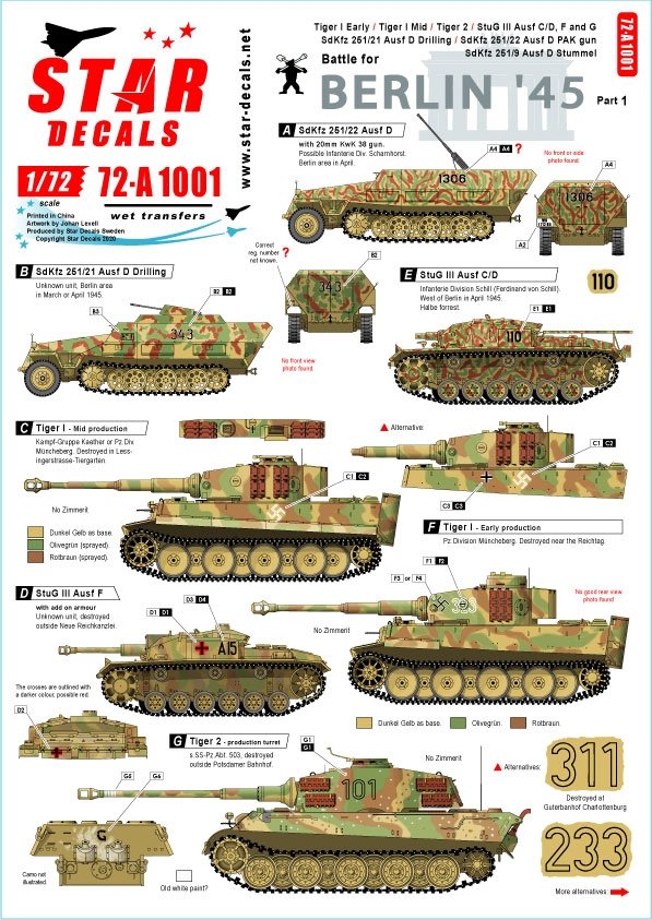 Star Decals 72-A1001 Battle for Berlin &amp;#39;45 1 1/72