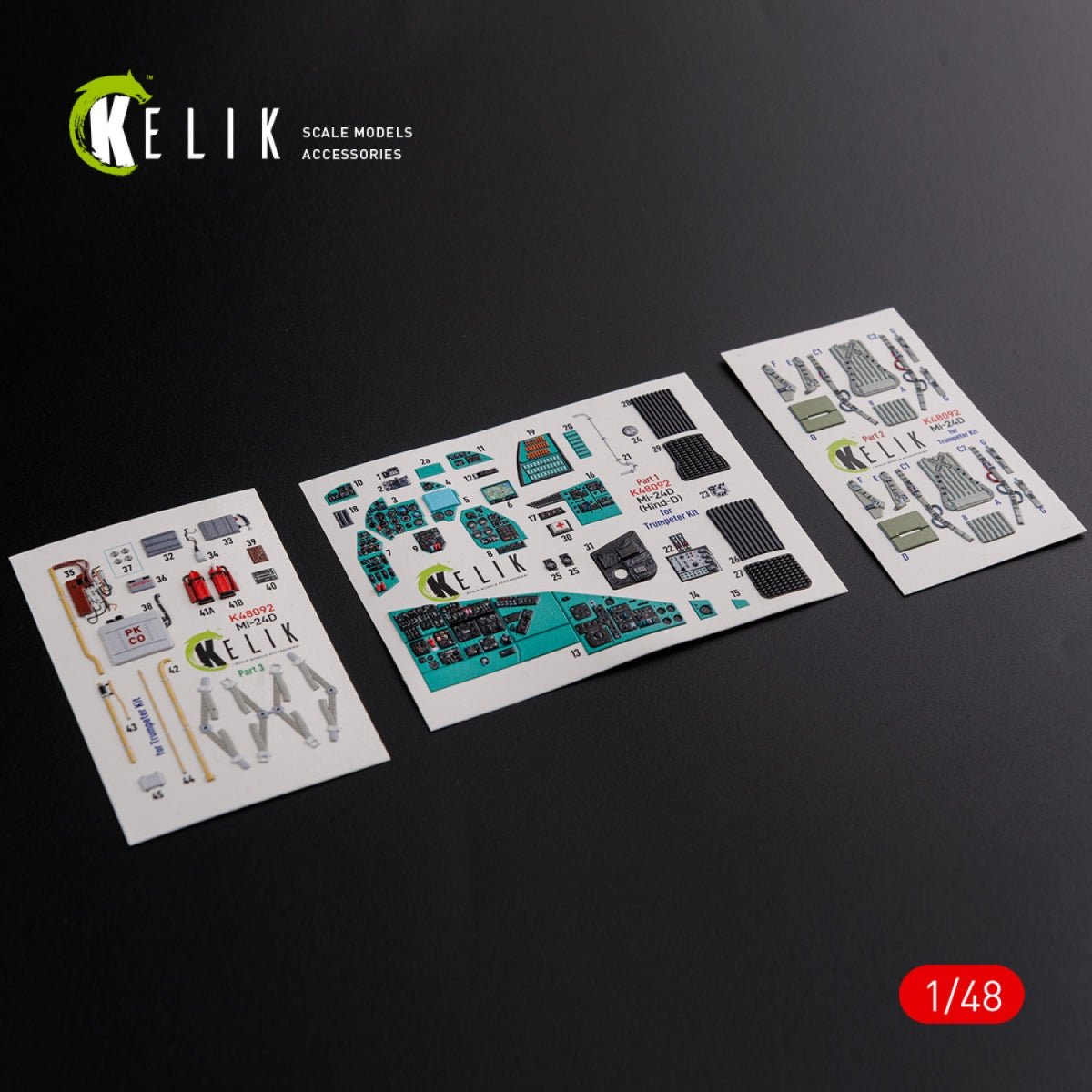 KELIK K48092 Mi-24D (Hind-D) interior 3D decals for Trumpeter kit 1/48