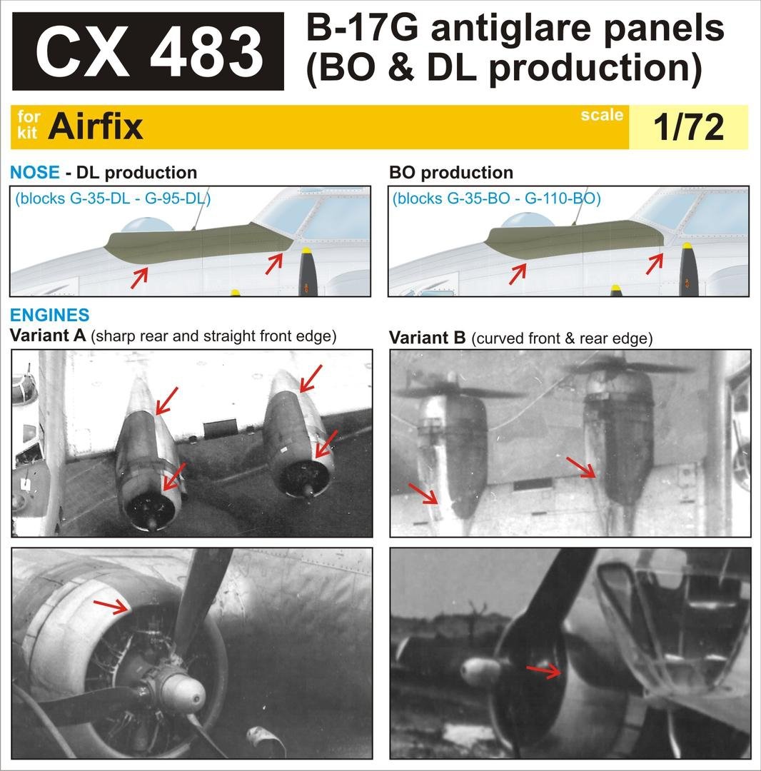 Eduard CX483 B-17G antiglare panels (BO &amp;amp; DL production) AIRFIX 1/72