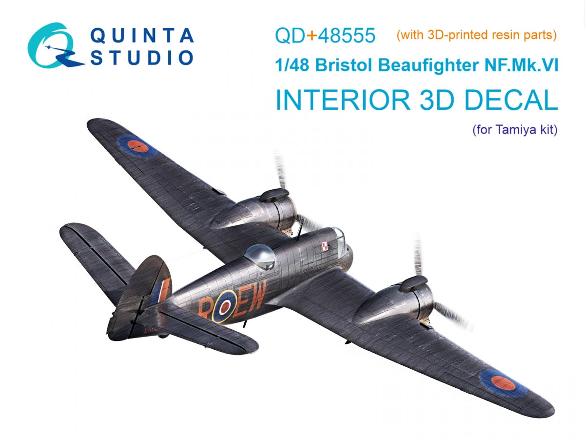 Quinta Studio QD+48555 Bristol Beaufighter NF.Mk.VI 3D-Printed &amp; colored Interior on decal paper (Tamiya) (with 3D-printed resin parts) 1/48