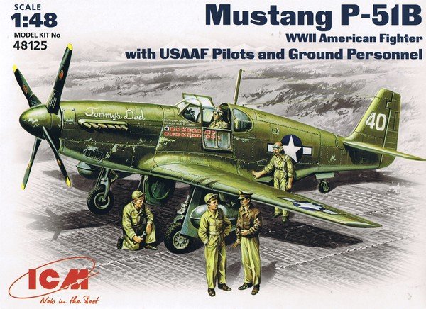 ICM 48125 North American Mustang P-51B US WW2 Fighter with US AF Pilots and Ground Personnel model kit 1/48