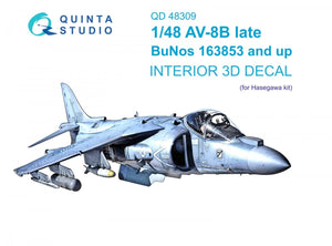 Quinta Studio QD48309 AV-8B Late 3D-Printed &amp;amp; colored Interior on decal paper (Hasegawa) 1/48