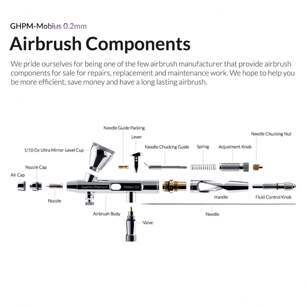 Gaahleri 40850 Premium Series GHPM-Mobius 0,2 mm Airbrush