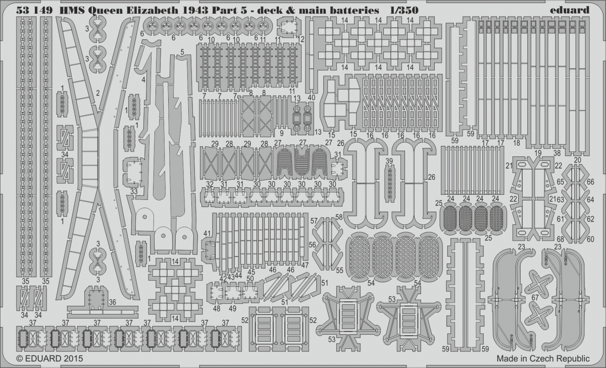 Eduard 53149 HMS Queen Elizabeth 1943 pt 5 - deck &amp;amp; main batteries TRUMPETER 1/350