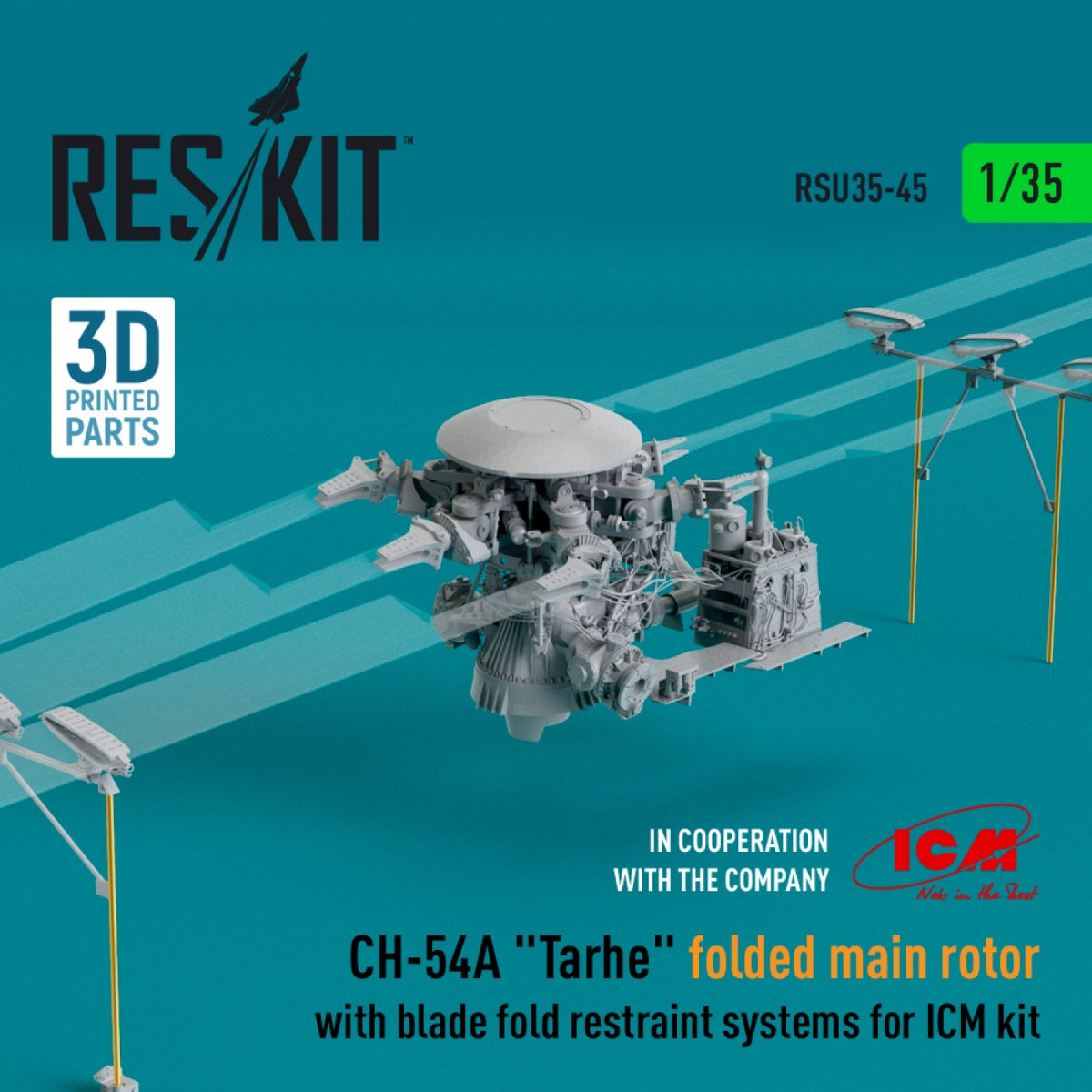 RESKIT RSU35-0045 CH-54A &amp;quot;TARHE&amp;quot; FOLDED MAIN ROTOR WITH BLADE FOLD RESTRAINT SYSTEMS FOR ICM KIT (3D PRINTED) 1/35