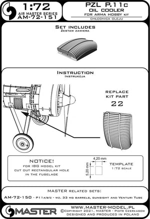 Master AM-72-151 PZL P.11c - chłodnica oleju (Arma Hobby Kit) 1/72 – zdjęcie 8