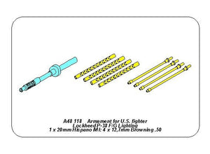 Aber A48118 Weapons set for the American Lookheed P-38 F/G Lightning fighter: 1x20mm &amp;amp; 4x12.7 mm 1/48 – image 2