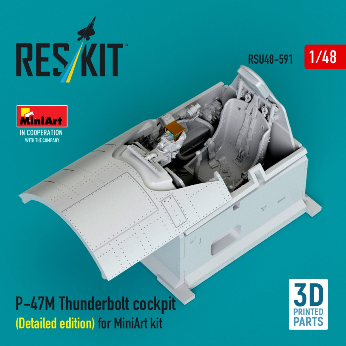 RESKIT RSU48-0591 P-47M Thunderbolt cockpit (Detailed edition) for MiniArt kit (3D Printed) 1/48