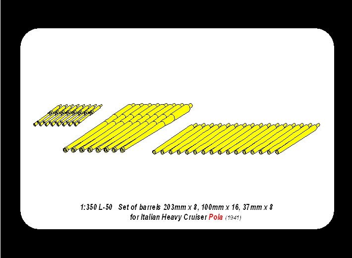 Aber 350L-50 Set of barrels 203mm x 8; 100mm x 16, 37mm x 8 for Italian Navy Pola class heavy crusies 1/350 – zdjęcie 5