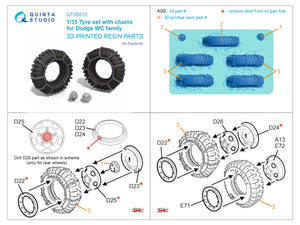 Quinta Studio QT35012 Dodge WC Family tyre set with chains (Zvezda) 1/35 – zdjęcie 9