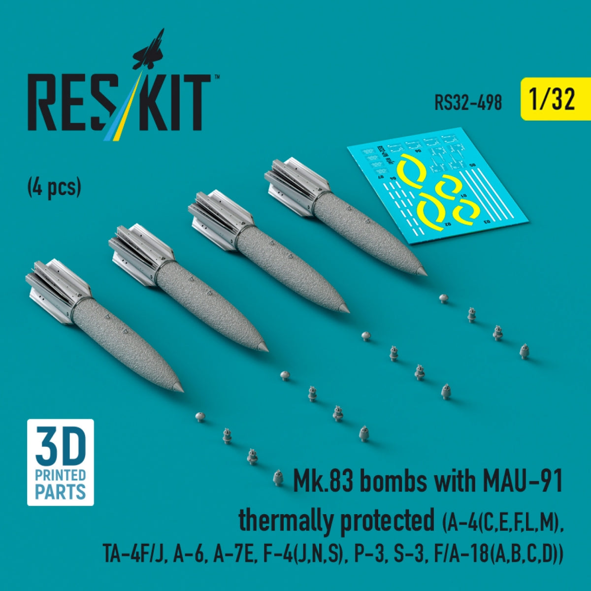 RESKIT RS32-0498 Mk.83 bombs with MAU-91 thermally protected (4 pcs) (3D printed) 1/32