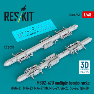 RESKIT RS48-0557 MBD2-67U multiple bombs racks (2 pcs) (MiG-21, MiG-23, MiG-27(М), MiG-29, Su-25, Su-24, Yak-38) (3D Printed) 1/48