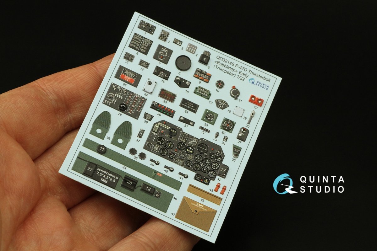 Quinta Studio QD32148 P-47D Thunderbolt Bubbletop Early 3D-Printed &amp;amp; coloured Interior on decal paper (Trumpeter) 1/32 – zdjęcie 2