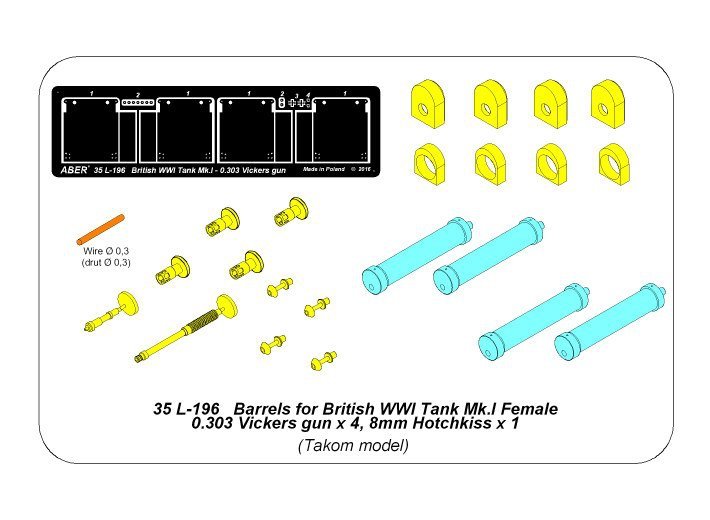 Aber 35L-196 Barrels for British WWI Tank Mk.I Female or 0.303 Vickers gun x 4 8mm Hotchkiss m.1909 x 1 1/35 – zdjęcie 10