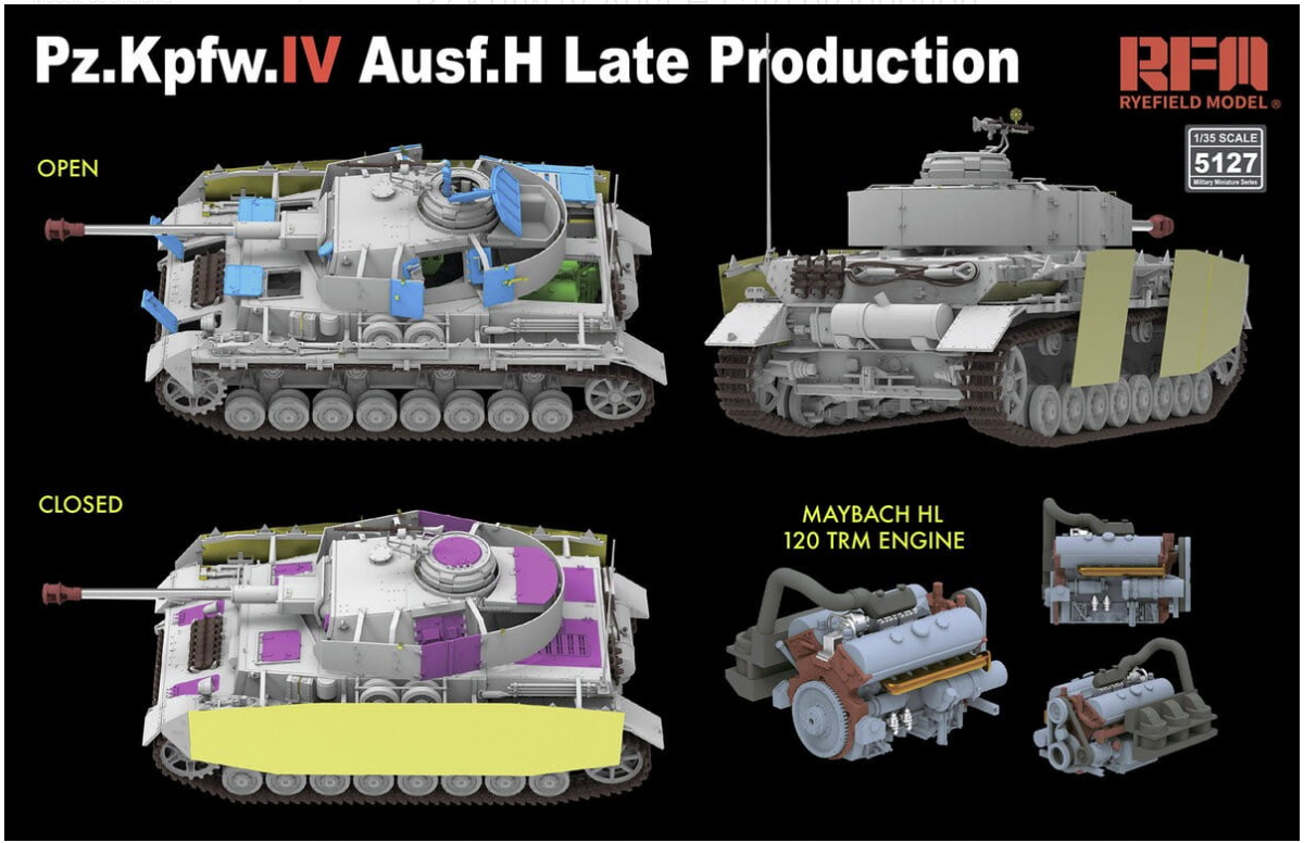 Rye Field Model 5127 Sd.Kfz.161/1 Panzerkampfwagen IV Ausf. H Late Production (w/engine &amp;amp; workable track links) 1/35 – zdjęcie 3