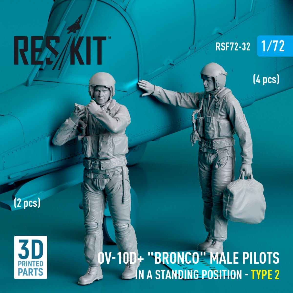 RESKIT RSF72-0032 OV-10D+ &amp;quot;Bronco&amp;quot; male pilots (in a standing position - type 2) (2 pcs) (3D Printed) 1/72