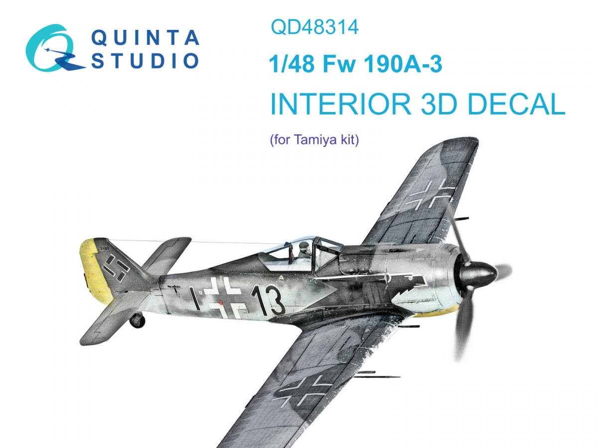 Quinta Studio QD48314 Fw 190A-3 3D-Printed & coloured Interior on decal paper (Tamiya) 1/48