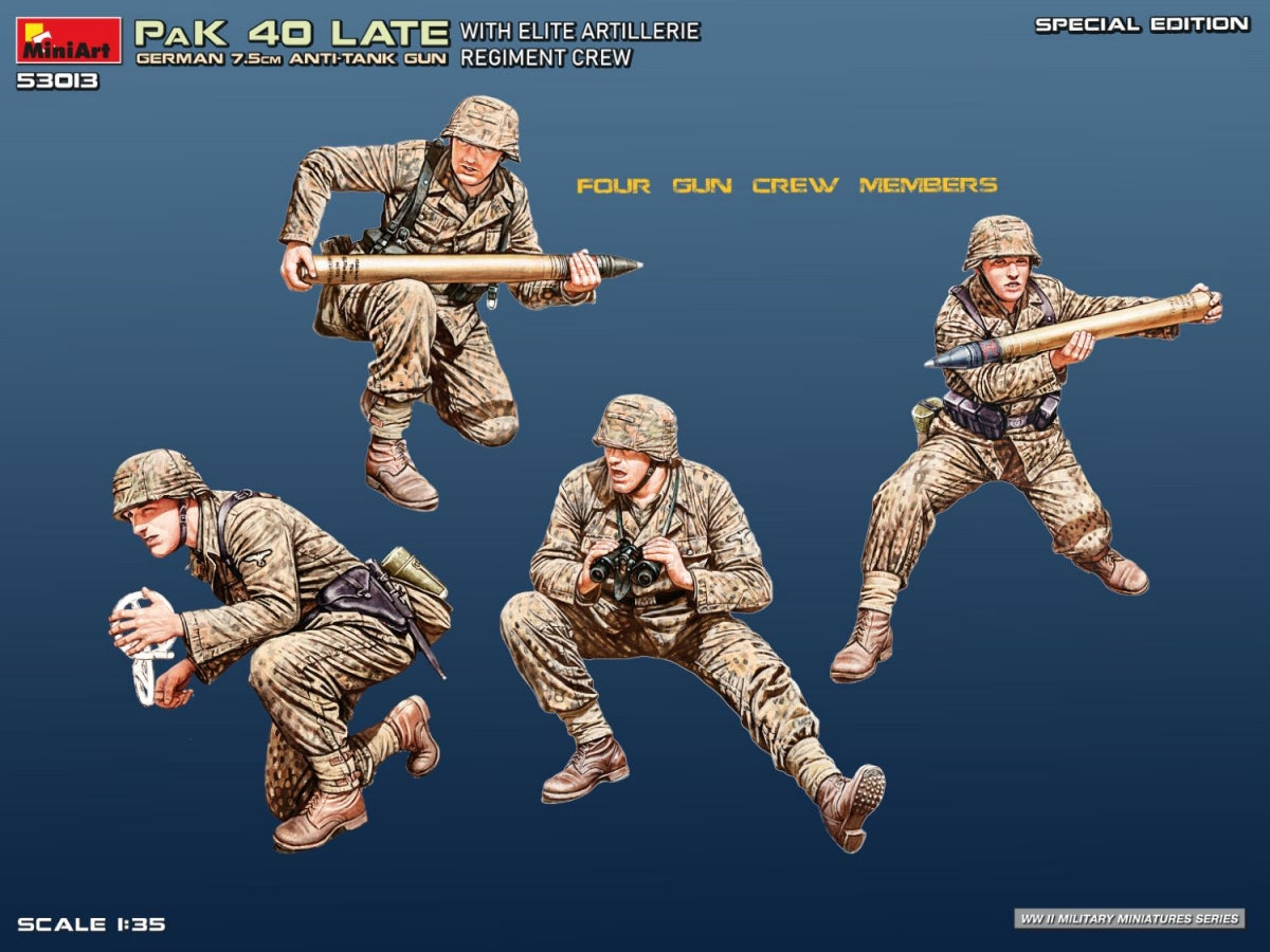 Mini Art 53013 German 7.5cm PaK 40 Late w/Elite Artillerie Regiment Crew. Special Edition 1/35