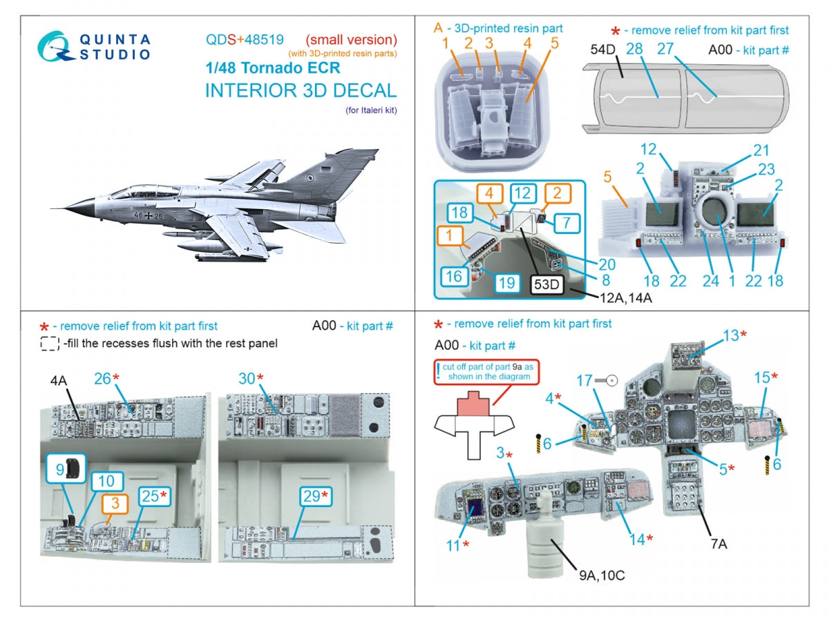Quinta Studio QDS+48519 Tornado ECR 3D-Printed coloured Interior on decal paper (Italeri) (small version) (with 3D-printed resin parts) 1/48 – zdjęcie 7
