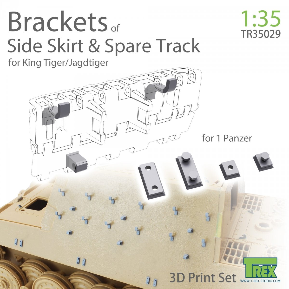 T-Rex Studio TR35029 Brackets of Side Skirt &amp;amp; Spare Track for King Tiger/Jagdtiger 1/35