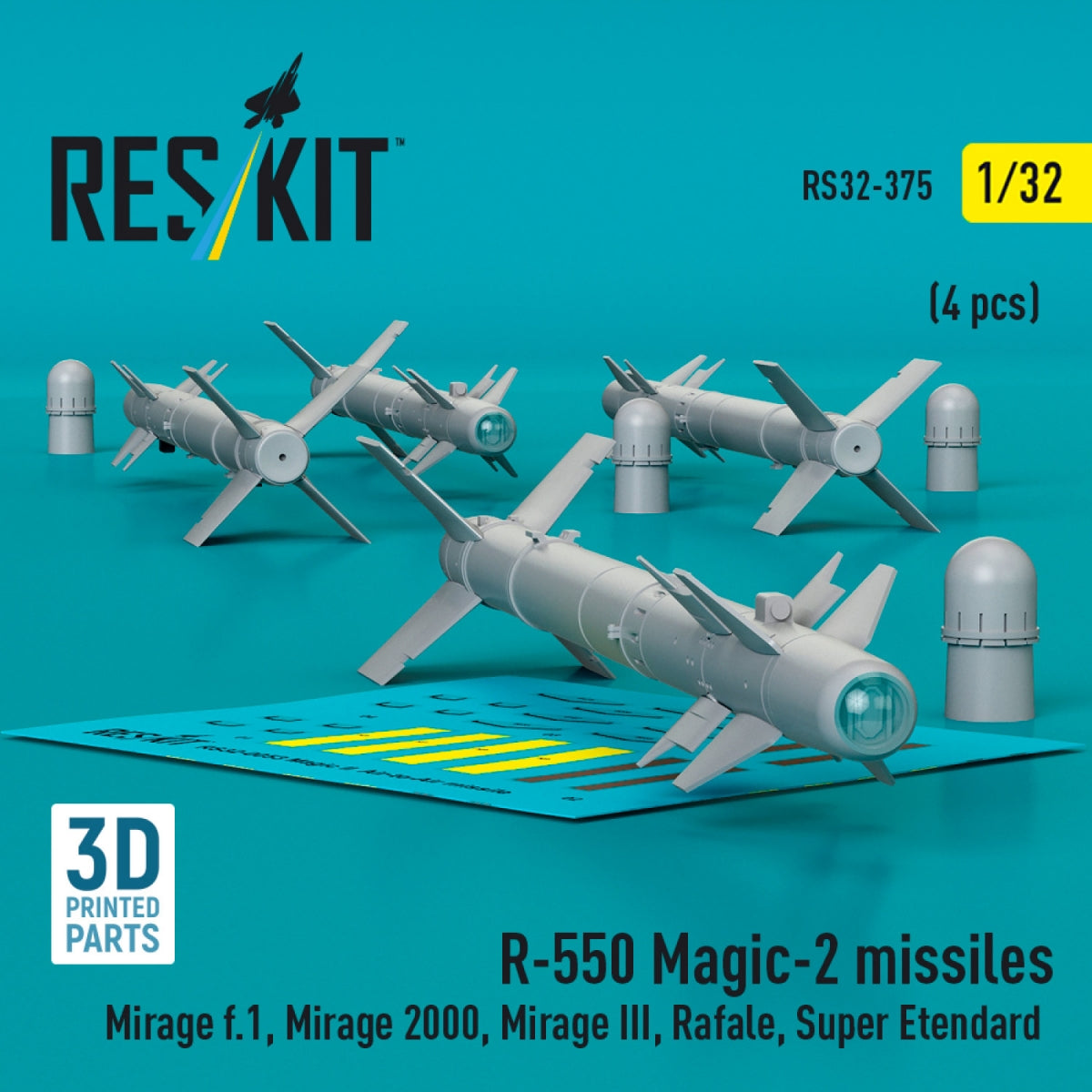 RESKIT RS32-0375 R.550 &amp;quot;Magic-2&amp;quot; missiles (4 pcs) (3D Printed) 1/32 – zdjęcie 2