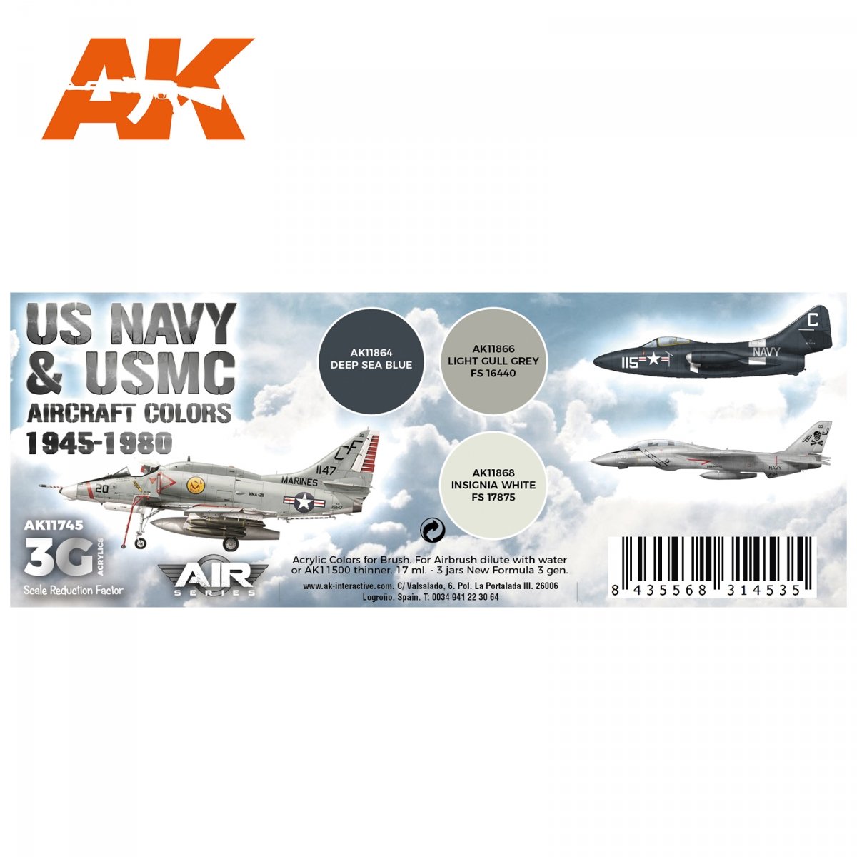 AK Interactive AK11745 US NAVY &amp;amp; USMC AIRCRAFT COLORS 1945-1980 3x17 ml – zdjęcie 2