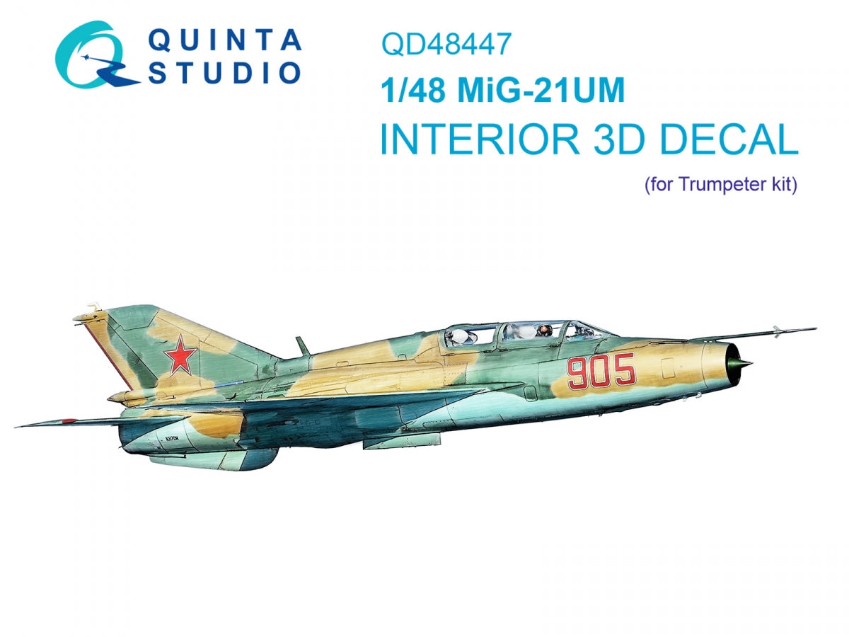 Quinta Studio QD48447 MiG-21UM 3D-Printed colored Interior on decal paper (Trumpeter) 1/48