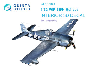 Quinta Studio QD32189 F6F-3E/N Hellcat 3D-Printed colored Interior on decal paper (Trumpeter) 1/32