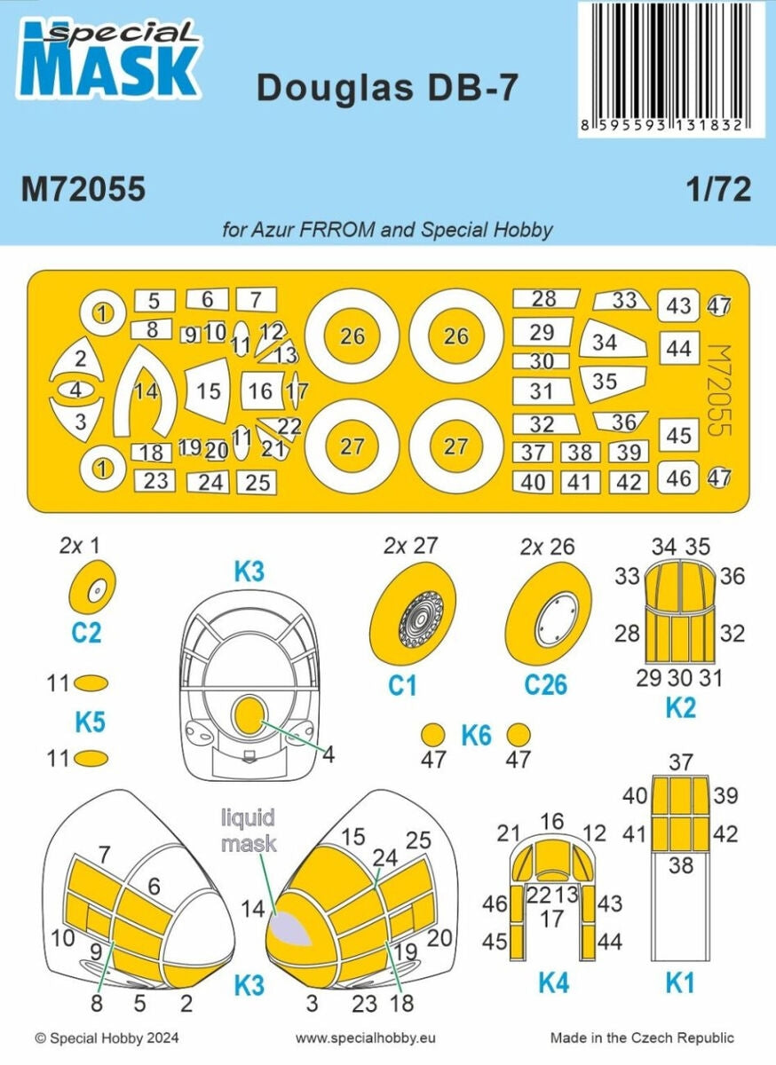 Masque Douglas DB-7 Special Hobby M72055 (pour Azur FRROM et Special Hobby) 1/72