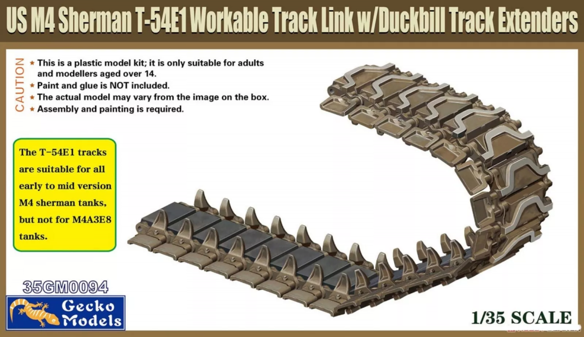 Gecko Models 35GM0094 US M4 Sherman T-54E1 Workable Track Link w/ Duckbill Track Extenders 1/35