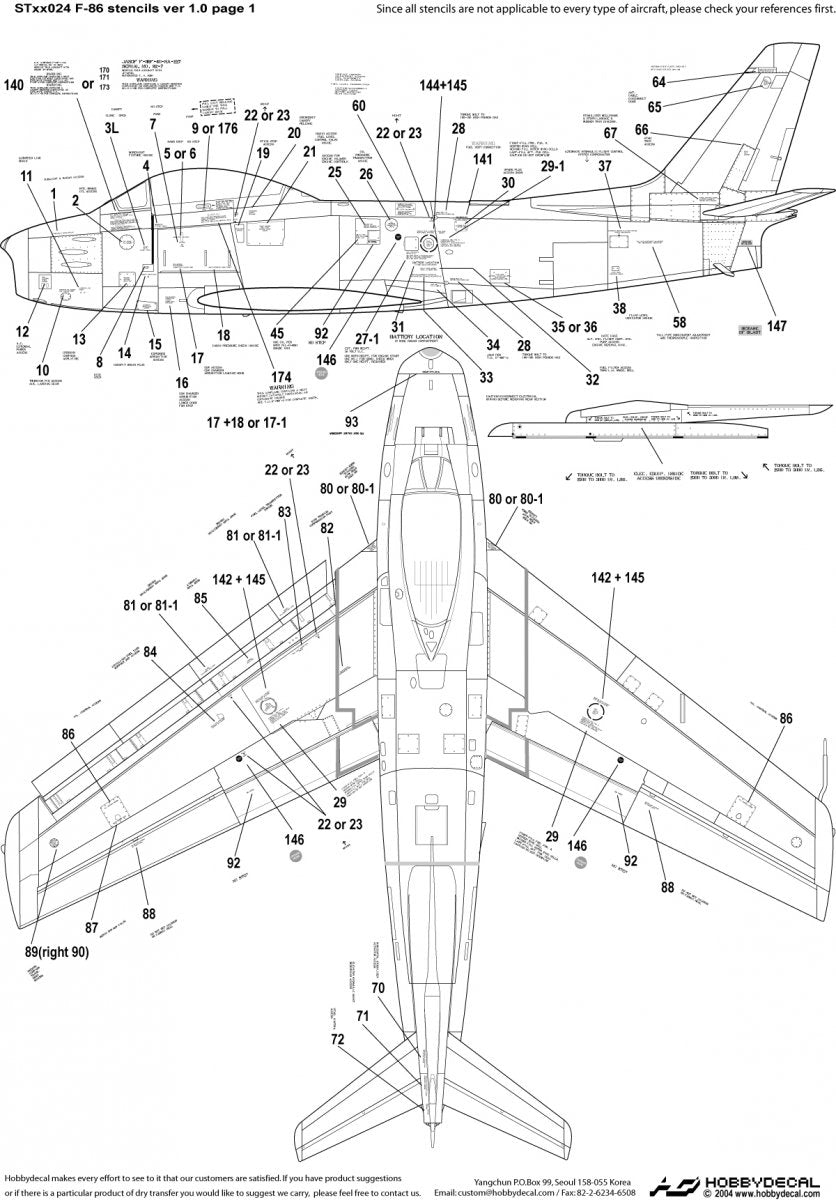 HobbyDecal ST32024V1 F-86 Stencils 1 ver 1 1/32 – zdjęcie 2