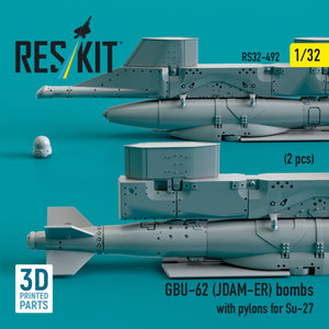 RESKIT RS32-0492 GBU-62 (JDAM-ER) bombs with pylons for Su-27 (2 pcs) (3D Printed) 1/32 – zdjęcie 2