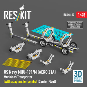 RESKIT RSK48-0010 US NAVY MHU-191/M (AERO 21A) Munitions Transporter (with adapters for bombs) (Carrier Fleet) (3D Printed model kit) 1/48 – immagine 2