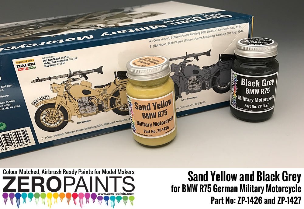 Zero Paints ZP-1427BLACK BMW R75 German Military Motorcycle Black Grey 60ml – zdjęcie 2