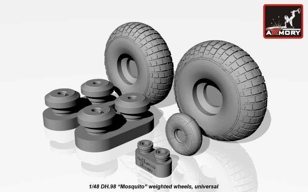 Armory Models AW48402 deHavilland DH.98 Mosquito wheels, “checkerboard” tire pattern, weighted 1/48