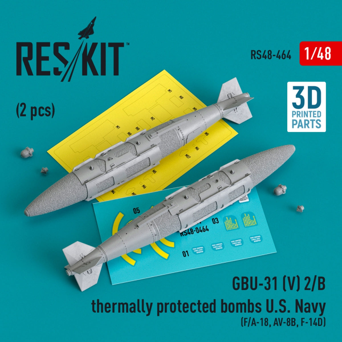 RESKIT RS48-0464 GBU-31 (V) 2/B thermally protected bombs US Navy (2 pcs) (3D Printed) 1/48