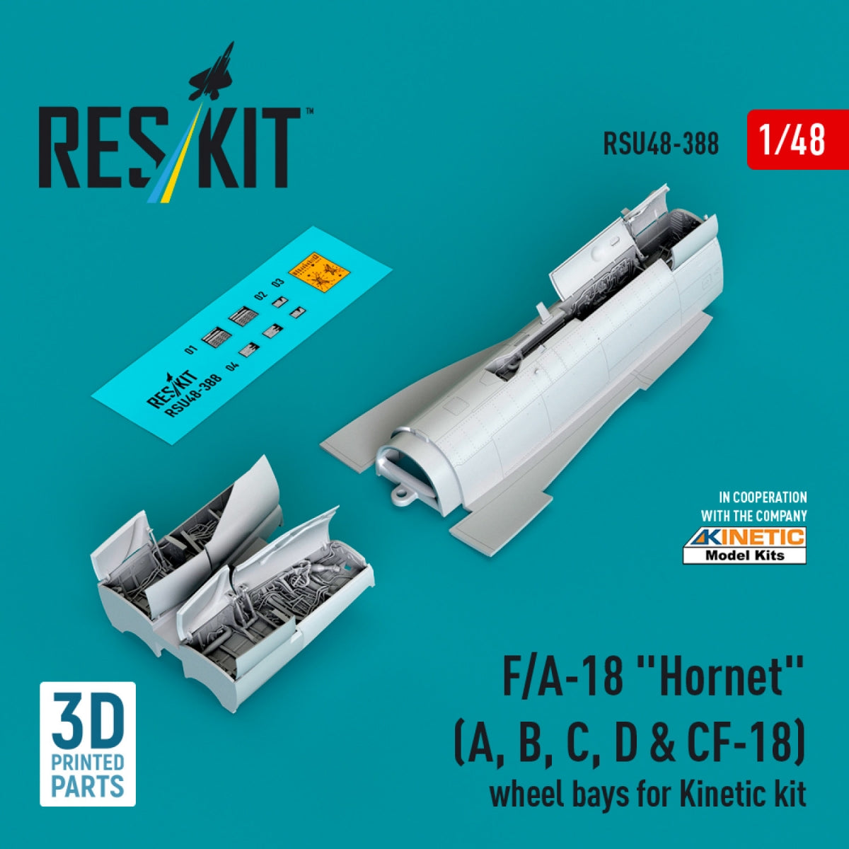 RESKIT RSU48-0388 F/A-18 &amp;quot;Hornet&amp;quot; (A, B, C, D &amp;amp; CF-18) wheel bays for Kinetic kit (3D printed) 1/48 – image 2
