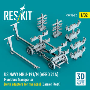 RESKIT RSK32-0022 US NAVY MHU-191/M (AERO 21A) Munitions Transporter (with adapters for bombs) (Carrier Fleet) (3D Printed model kit) 1/32 – zdjęcie 3