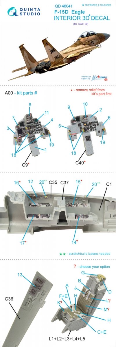 Quinta Studio QD48041 F-15D 3D-Printed &amp;amp; coloured Interior on decal paper (for GWH kit) 1/48 – Bild 10