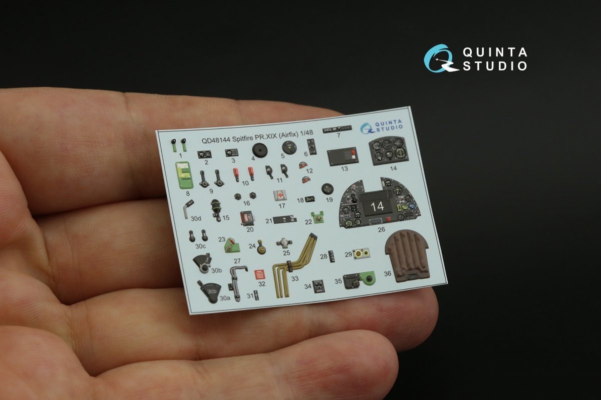 Quinta Studio QD48144 Spitfire PR.XIX 3D-Printed &amp;amp; coloured Interior on decal paper (Airfix) 1/48 – zdjęcie 3