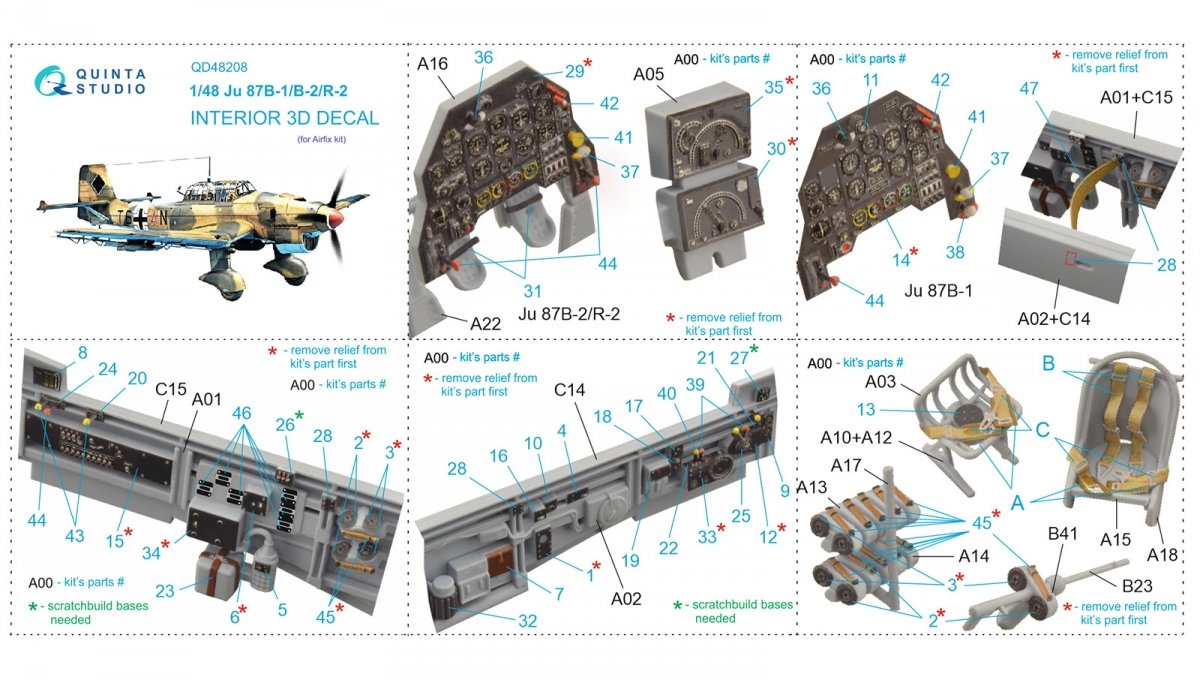 Quinta Studio QD48208 Ju 87B-1/B-2/R-2 3D-Printed &amp;amp; coloured Interior on decal paper ( Airfix ) 1/48 – zdjęcie 2