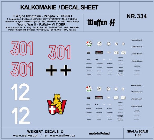 Weikert Decal DEC334 PzKpfw VI TIGER - Division SS Totenkopf et Division Grossdeutschland - 1944 - vol.3 1/35