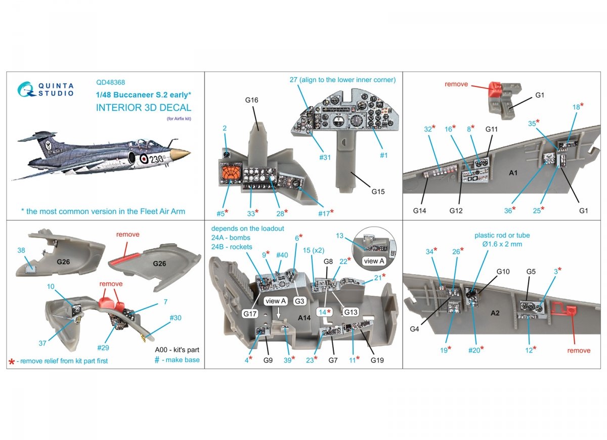 Quinta Studio QD48368 Buccaneer S.2 early 3D-Printed &amp;amp; coloured Interior on decal paper (Airfix) 1/48 – zdjęcie 2